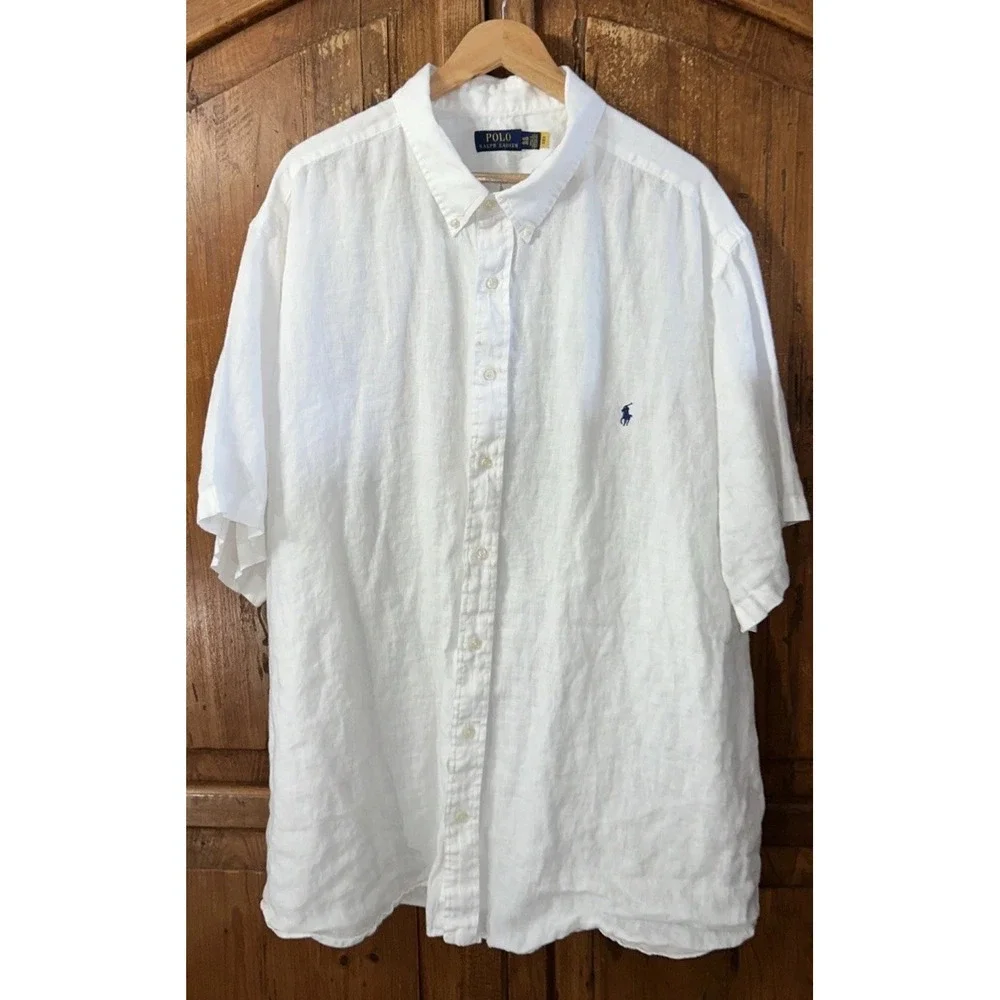 Polo Ralph Lauren Big & Tall Men's White Linen S/S Button Front Shirt Sz 4XB Big